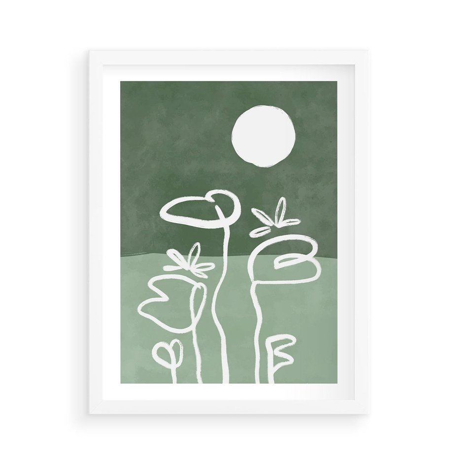Plakat w ramie 50x70 - Wibracje Naturalnej Równowagi - zielony plakat, roślinne inspiracje - rama biała
