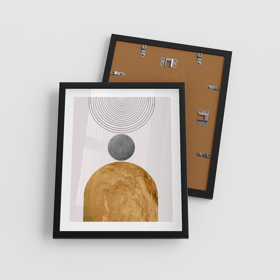 Plakat w ramie 40x50 - Złote Półkole w Sztuce Geometrii - grafika, złote półkole - rama czarna