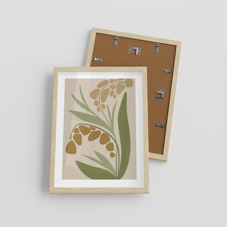 Plakat w ramie 30x40 - Minimalizm z Roślinami - nowoczesny plakat, roślinność - rama drewno