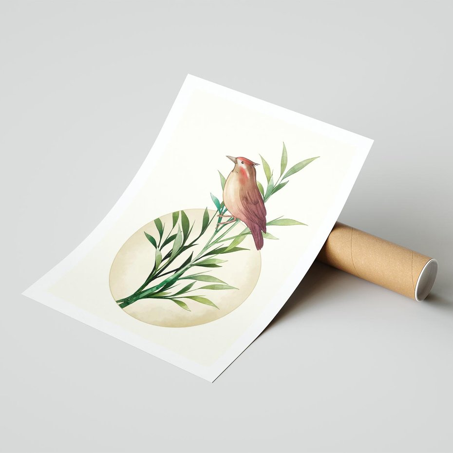 Plakat bez ramy 30x40 - Rozkwitająca Delikatność - japońska sztuka, ptak