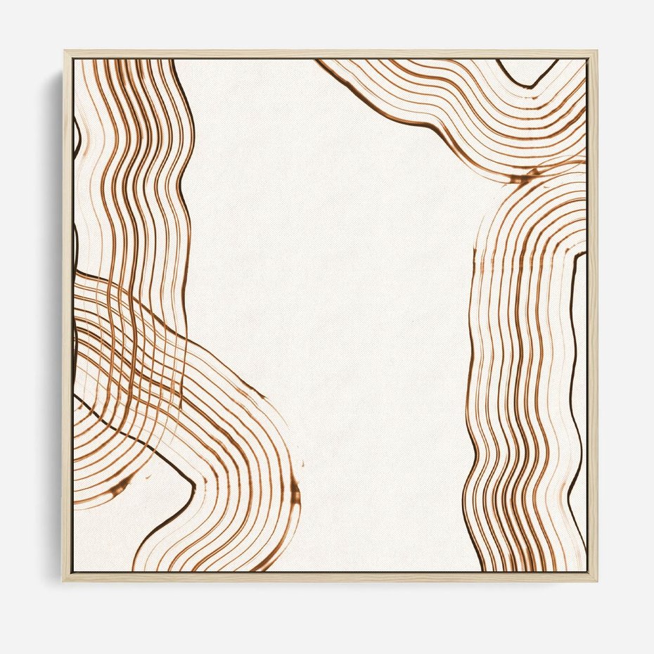 Obraz w ramie 80x80 - Ścieżki pędzla i myśli - minimalistyczna kompozycja, abstrakcyjne brązowe linie na białym tle - rama drewno