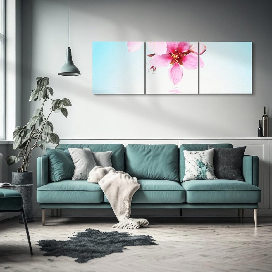 Obraz na płótnie 150x50 - Kwiatowa oaza nad wodą - kwiaty, woda