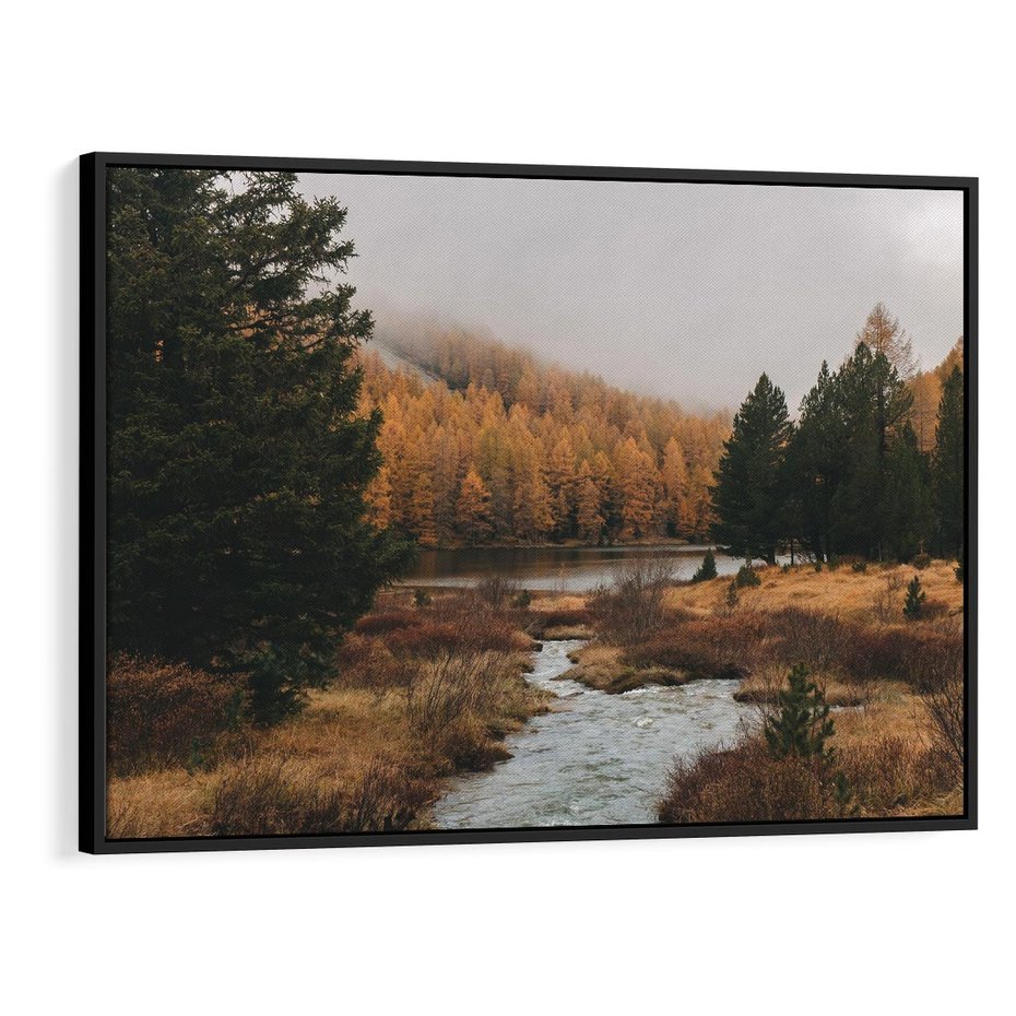 Obraz w ramie 100x70 - W Górskiej Dolinie - artystyczna fotografia, las - rama czarna