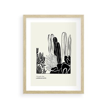 Plakat w ramie 30x40 - Boho Oaza - kaktusy, rośliny - rama drewno