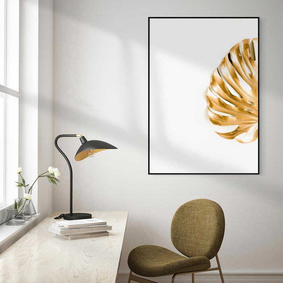 Obraz w ramie 50x70 - Przyjemność dla Oczu - złote, liście - rama czarna
