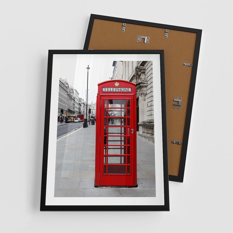 Plakat w ramie 50x70 - Londyńska budka w perspektywie - budka, Londyn - rama czarna