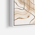 Obraz w ramie 70x50 - Ścieżki pędzla i myśli - minimalistyczna kompozycja, abstrakcyjne brązowe linie na białym tle - rama biała