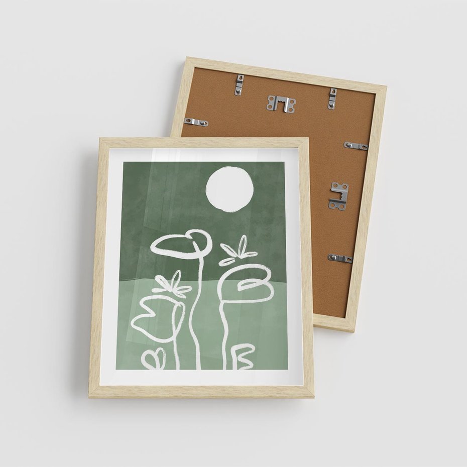 Plakat w ramie 40x50 - Wibracje Naturalnej Równowagi - zielony plakat, roślinne inspiracje - rama drewno