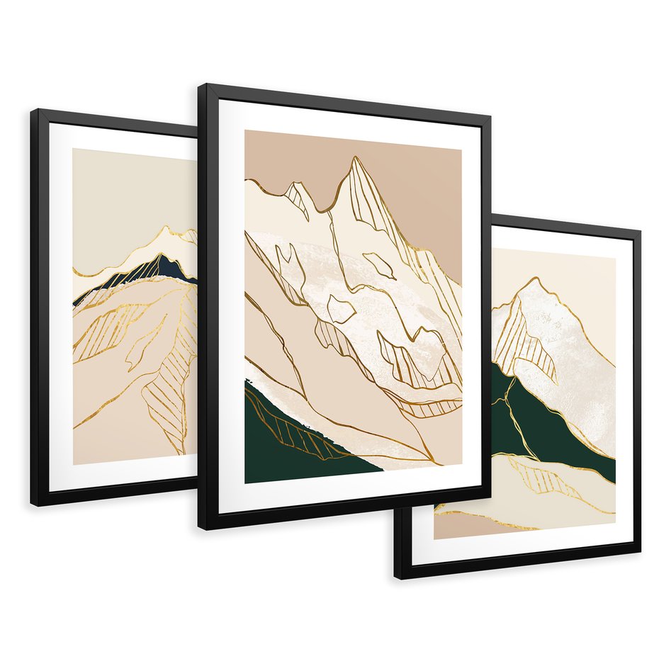 Zestaw obrazy w ramie 40x50 galeria - Złote, góry, abstrakcja, akwarela - rama czarna