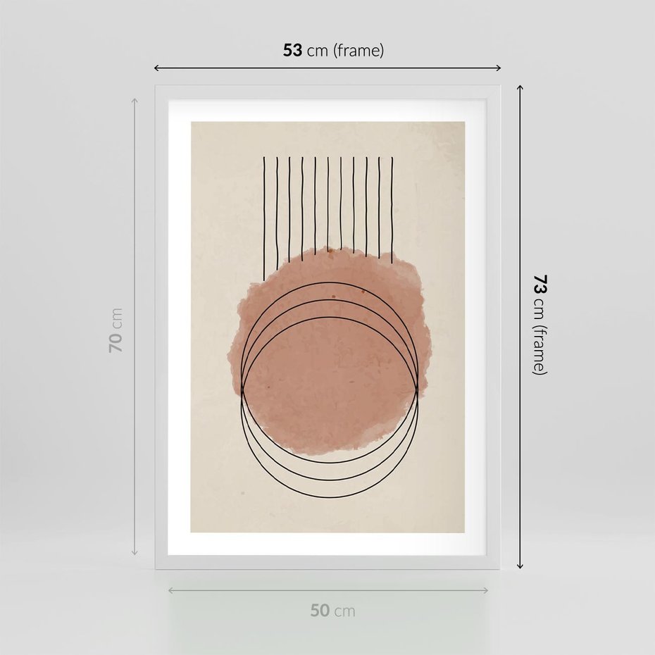 Plakat w ramie 50x70 - Migotliwe Kontury - akwarelowa plama, geometryczne szkicowane kształty - rama biała