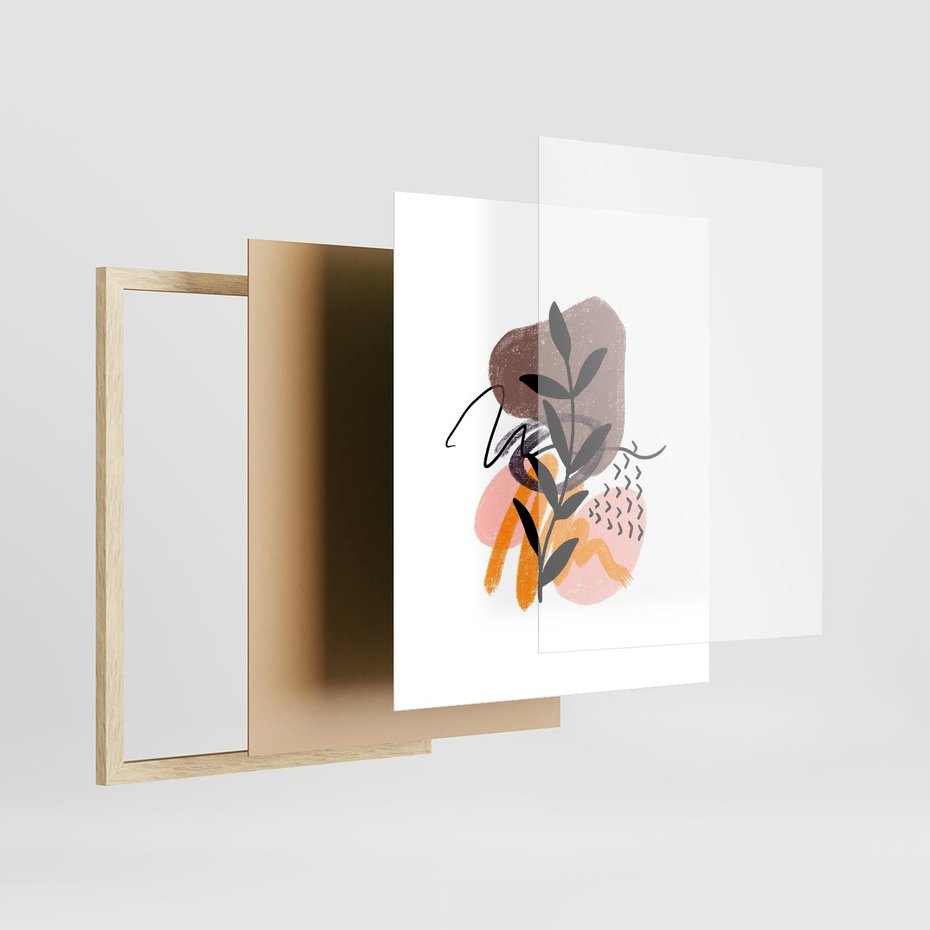 Plakat w ramie 40x50 - Echa Kształtującej się Wyobraźni - abstrakcyjna sztuka, liść gałązka - rama drewno