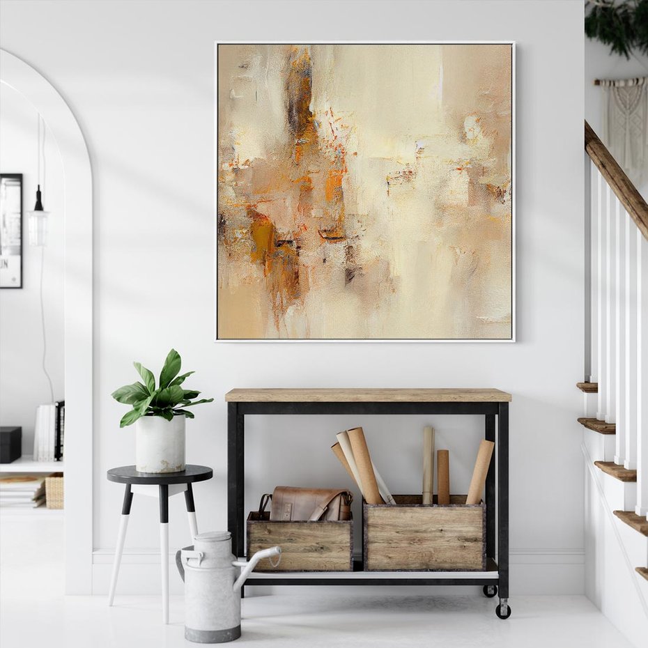 Obraz w ramie 50x50 - Odbicie utraconych barw - abstrakcja, tekstury farb - rama biała