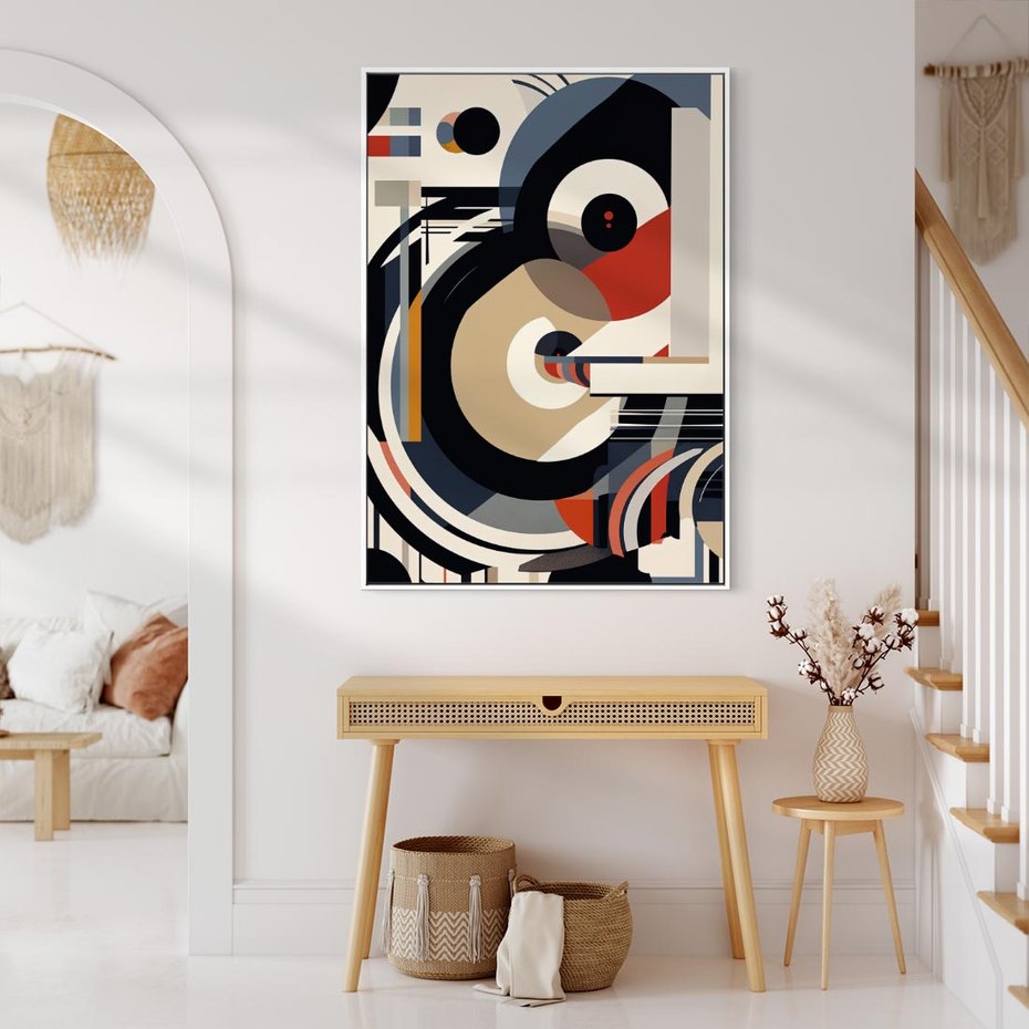 Obraz w ramie 50x70 - Wibracje Marzeń - abstrakcyjny obraz, geometryczne koła - rama biała