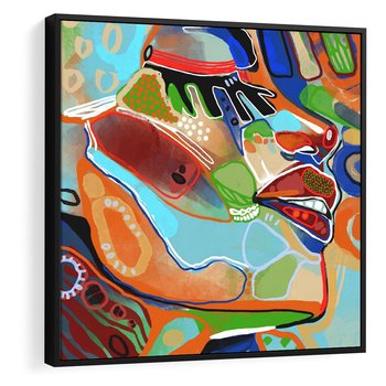 Obraz w ramie 50x50 - Kolorowe Wnętrza Kształtów - abstrakcyjny portret kobiety, twarz - rama czarna