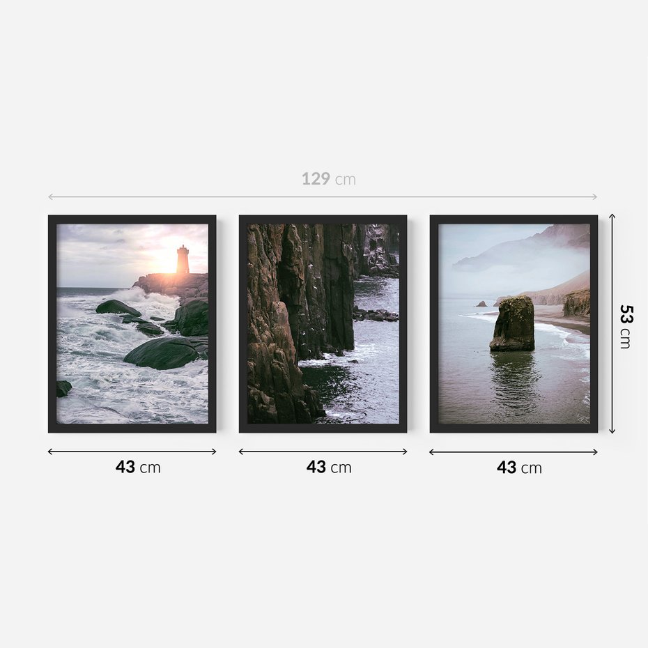 Zestaw obrazy w ramie 40x50 galeria - Morze, fale, latarnia, morska, zachód - rama czarna