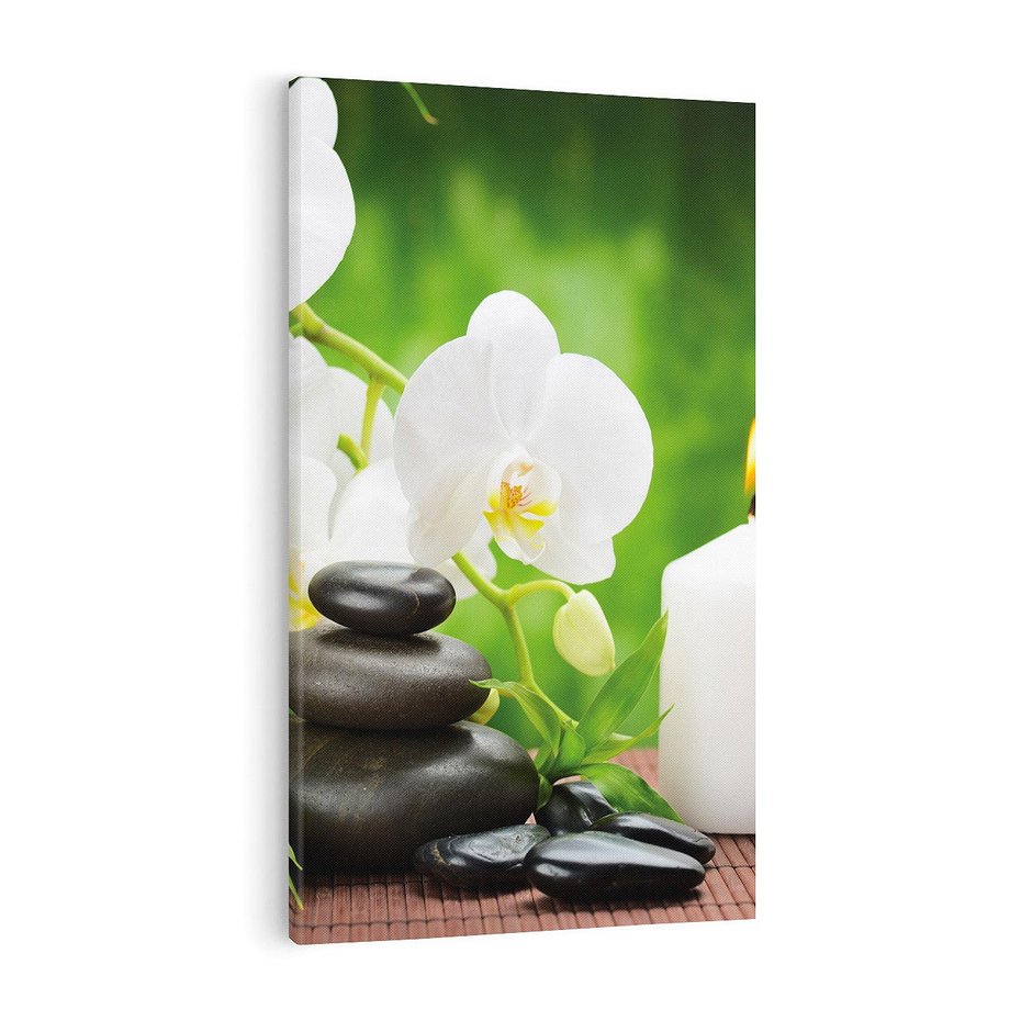 Obraz na płótnie 70x100 - Relaksacyjny SPA: masaż z kamieniami i kwiatami - SPA, masaż