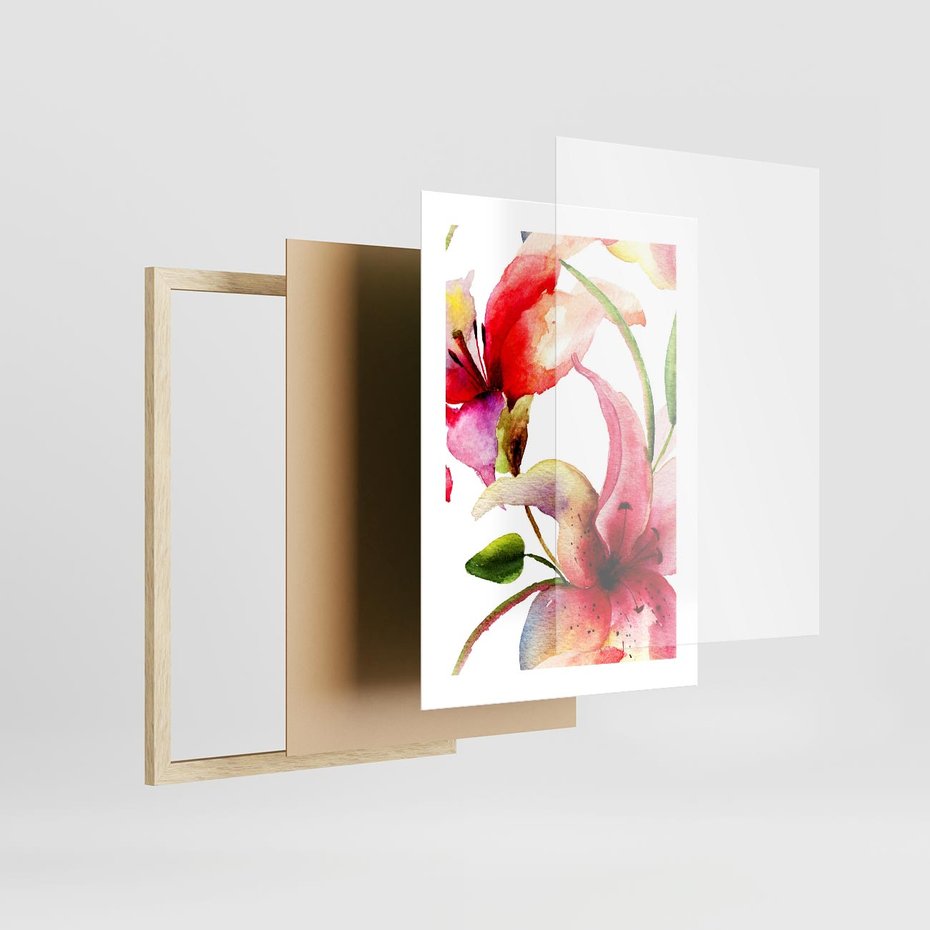Plakat w ramie 30x40 - Kwiaty w akwareli - delikatne piękno - kwiaty, akwarela - rama drewno