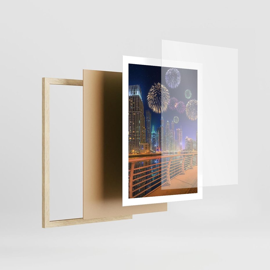 Plakat w ramie 50x70 - Fajerwerki Nowego Roku - nowy rok, fajerwerki - rama drewno