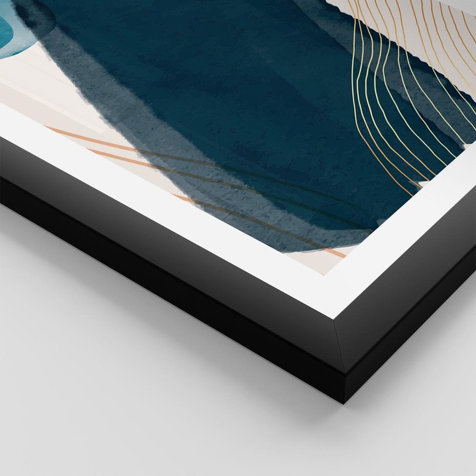 Plakat w ramie 30x40 - Nocne Widzenia - abstrakcyjna granatowa plama, akwarela - rama czarna