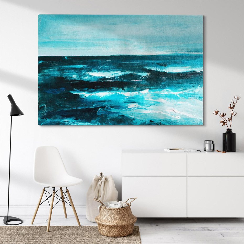 Obraz na płótnie 70x50 - Burza Nad Granatowym Oceanem - piękny marynistyczny obraz olejny, wzburzone ciemne morze