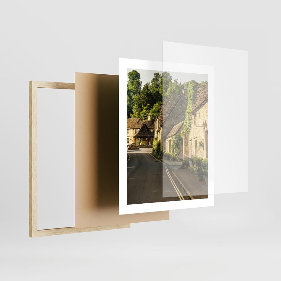 Plakat w ramie 40x50 - Magiczna podróż w głąb miasta - uliczka, perspektywa - rama drewno