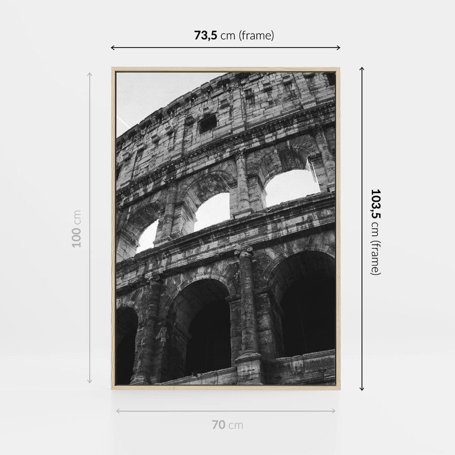 Obraz w ramie 70x100 - Koloseum w Czarnej Bieli - antyczna architektura, koloseum - rama drewno