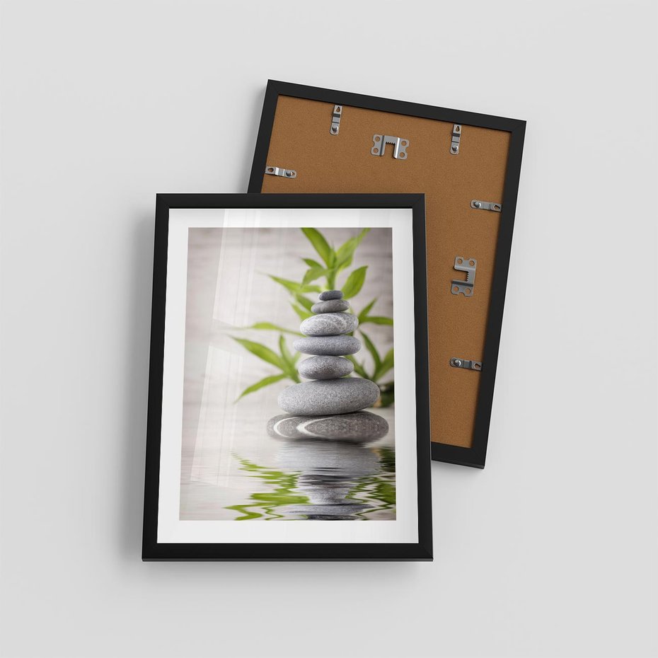 Plakat w ramie 30x40 - Spa kamienie: naturalne piękno - spa, kamienie - rama czarna