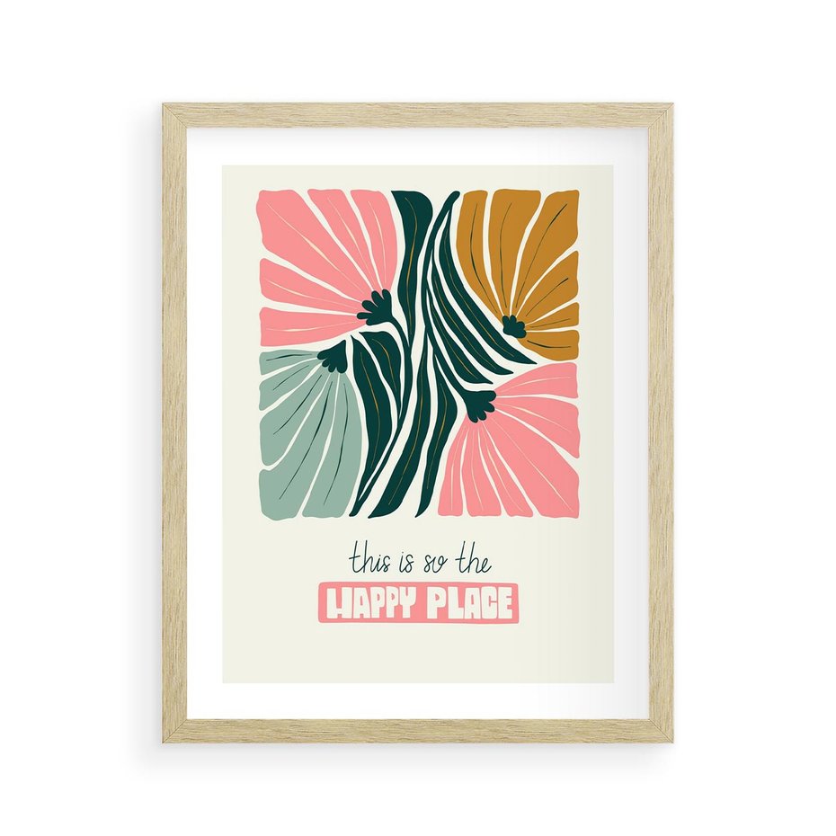 Plakat w ramie 40x50 - Impresje kwiatowej abstrakcji - retro kwiatowa grafika, kompozycja - rama drewno