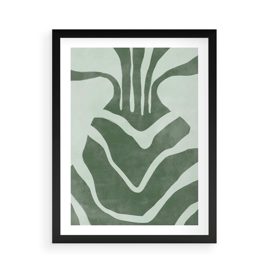 Plakat w ramie 50x70 - Zieleń Odpoczynku - zielony plakat, nieregularne splątane linie - rama czarna