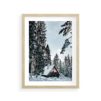 Plakat w ramie 40x50 - Górska Uroda Zimą: Dom w Śniegu - domek w górach, zima - rama drewno