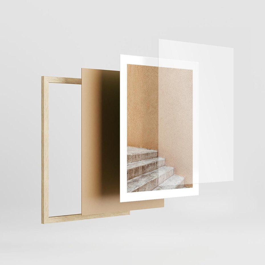 Plakat w ramie 30x40 - Schod w Beżu - schody, minimalizm - rama drewno