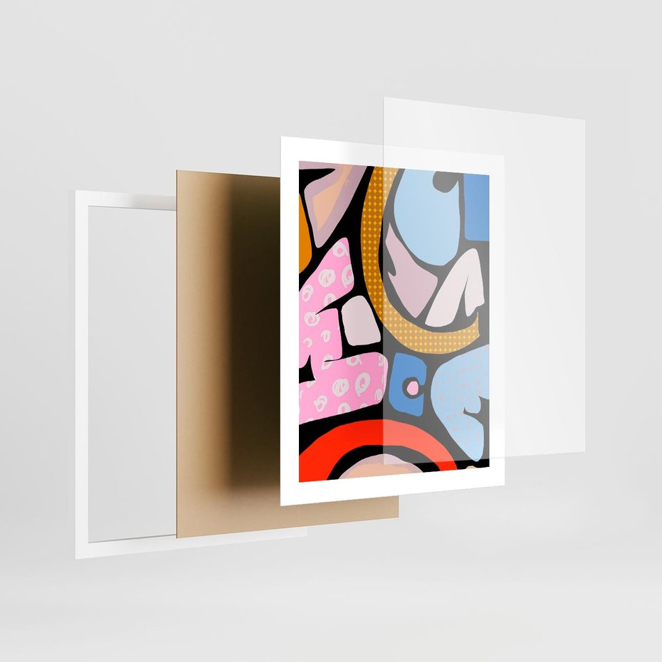 Plakat w ramie 40x50 - Kolory Komiksu - abstrakcyjne formy, komiksowy styl - rama biała