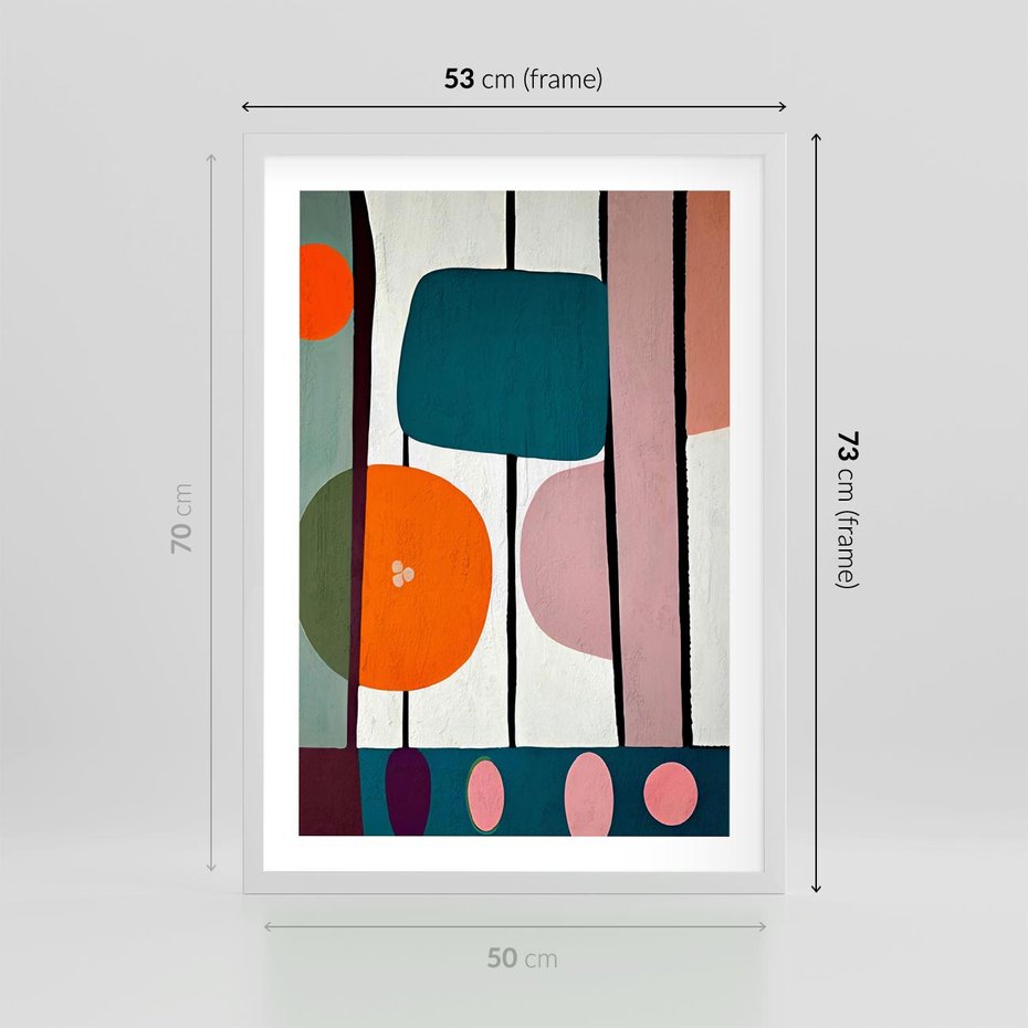 Plakat w ramie 50x70 - Migotliwa Aura Serca - abstrakcyjny obraz olejny, dziwne formy - rama biała