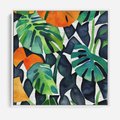 Obraz w ramie 80x80 - Tropikalne Pragnienia - akwarela, liście tropikalne - rama biała
