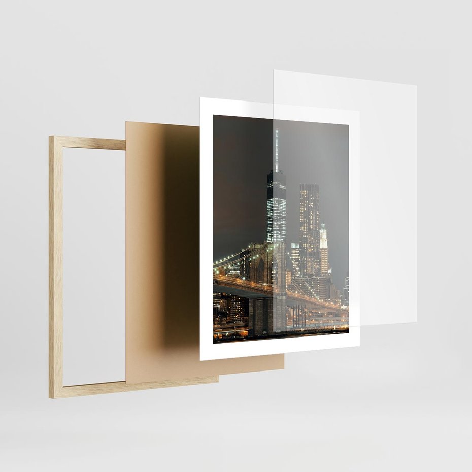 Plakat w ramie 40x50 - Miasto rozświetlone nocnym blaskiem - miasto, nocą - rama drewno
