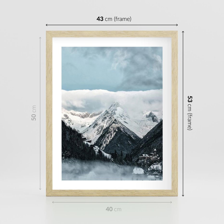 Plakat w ramie 40x50 - Magia Zimy w Górach - góry, śnieg - rama drewno