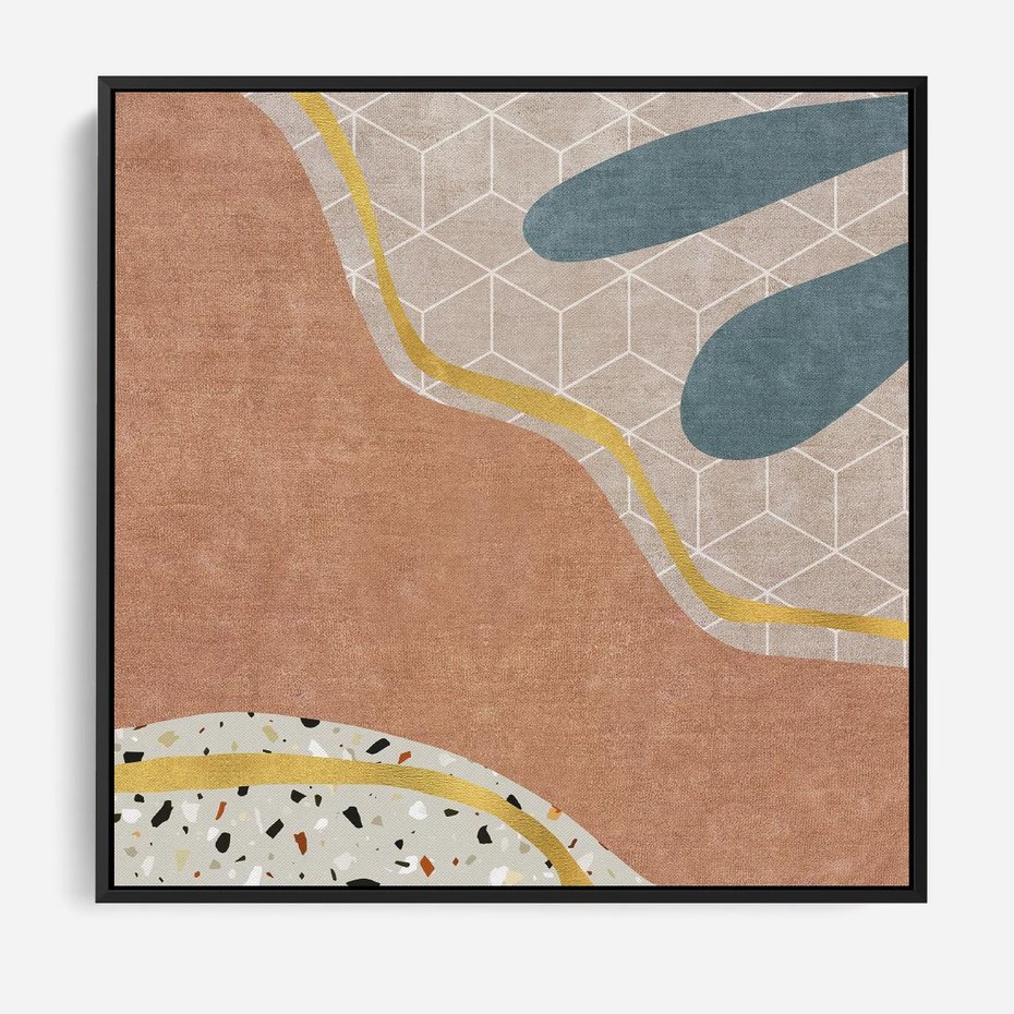 Obraz w ramie 50x50 - Tańczący w deszczu pigmentów - abstrakcyjne formy, rozlane farby - rama czarna