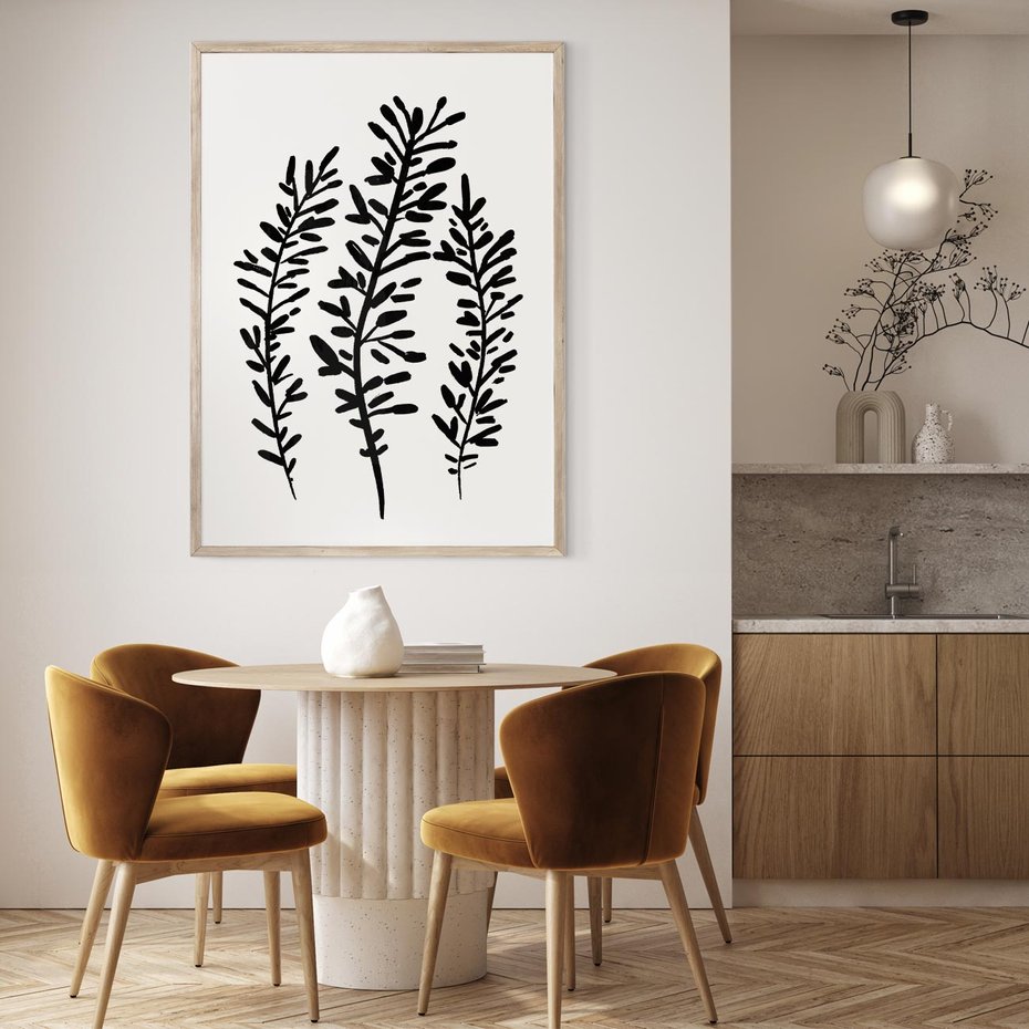 Plakat w ramie 50x70 - Spokojne Wiatrem Uginane - szkic, czarno biały - rama drewno