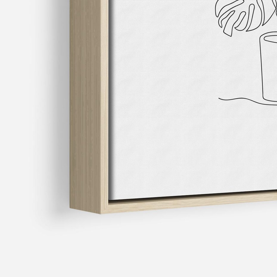 Obraz w ramie 80x80 - Tajemnicza Harmonia - sztuka one line, monstera - rama drewno