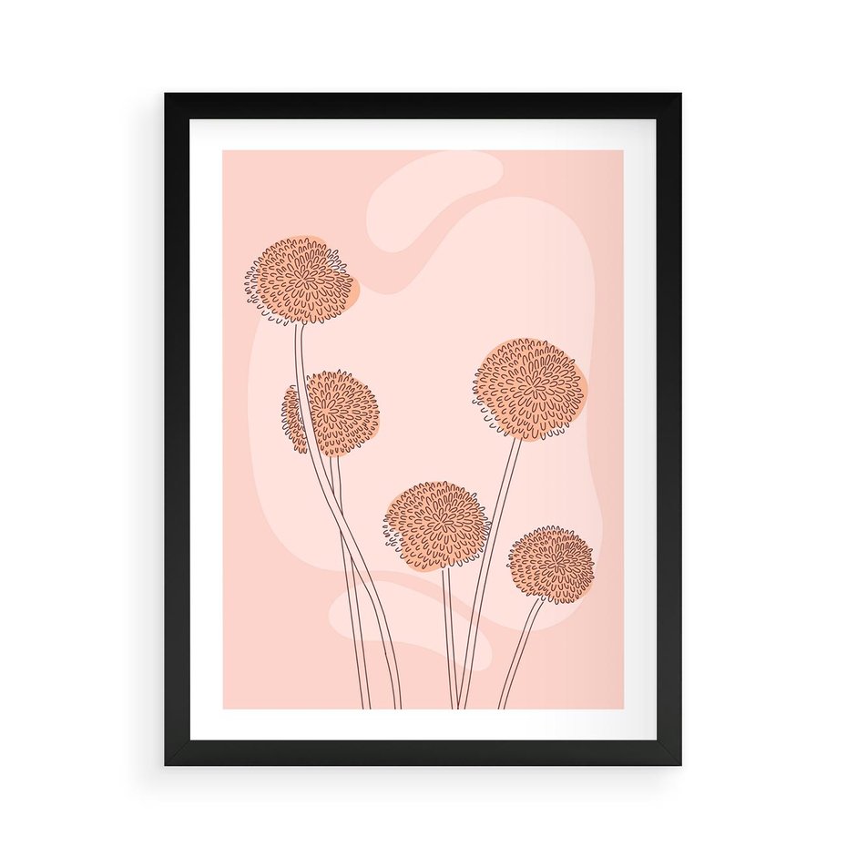 Plakat w ramie 50x70 - Rozkwitające Emocje - minimalistyczny plakat, pudrowe kwiaty - rama czarna