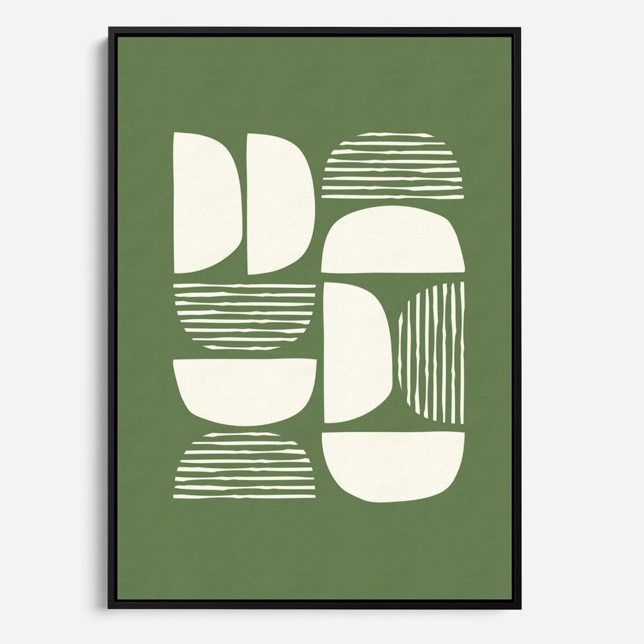 Obraz w ramie 70x100 - Migotliwe Formy - geometryczne boho kształty na brązowym, oliwkowym tle - rama czarna