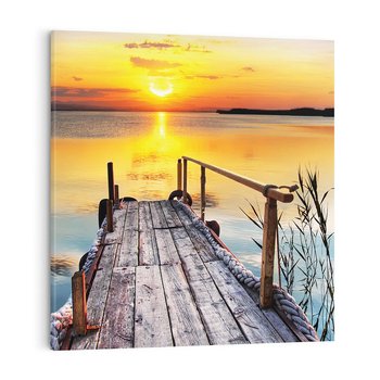 Obraz na płótnie 40x40 - Zachód nad jeziorem z pomostem - pomost, jezioro
