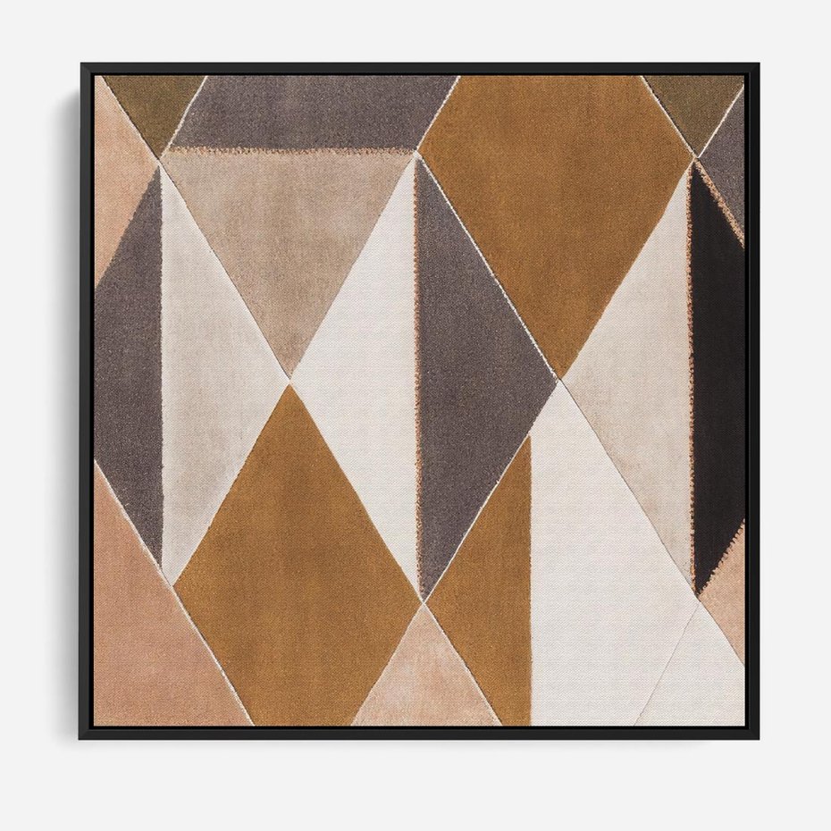 Obraz w ramie 50x50 - Odblaski niespełnionych marzeń - kompozycja z trójkątów, mix kolorów ziemi - rama czarna
