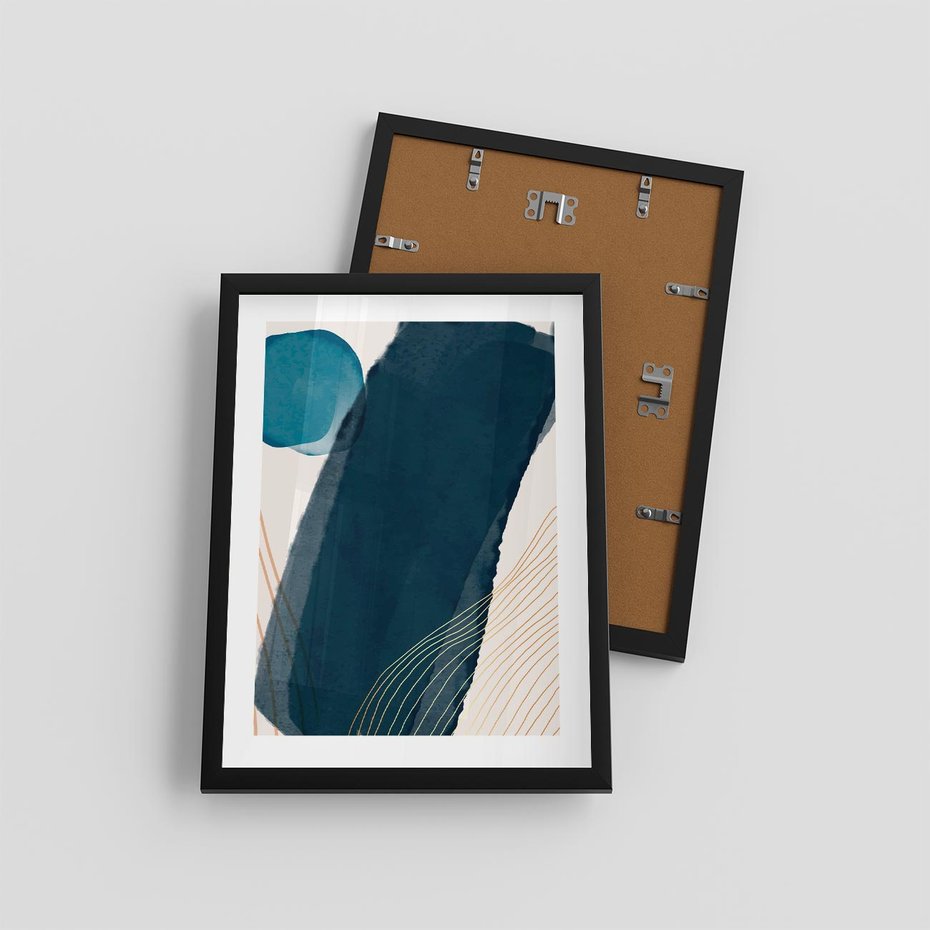 Plakat w ramie 30x40 - Nocne Widzenia - abstrakcyjna granatowa plama, akwarela - rama czarna