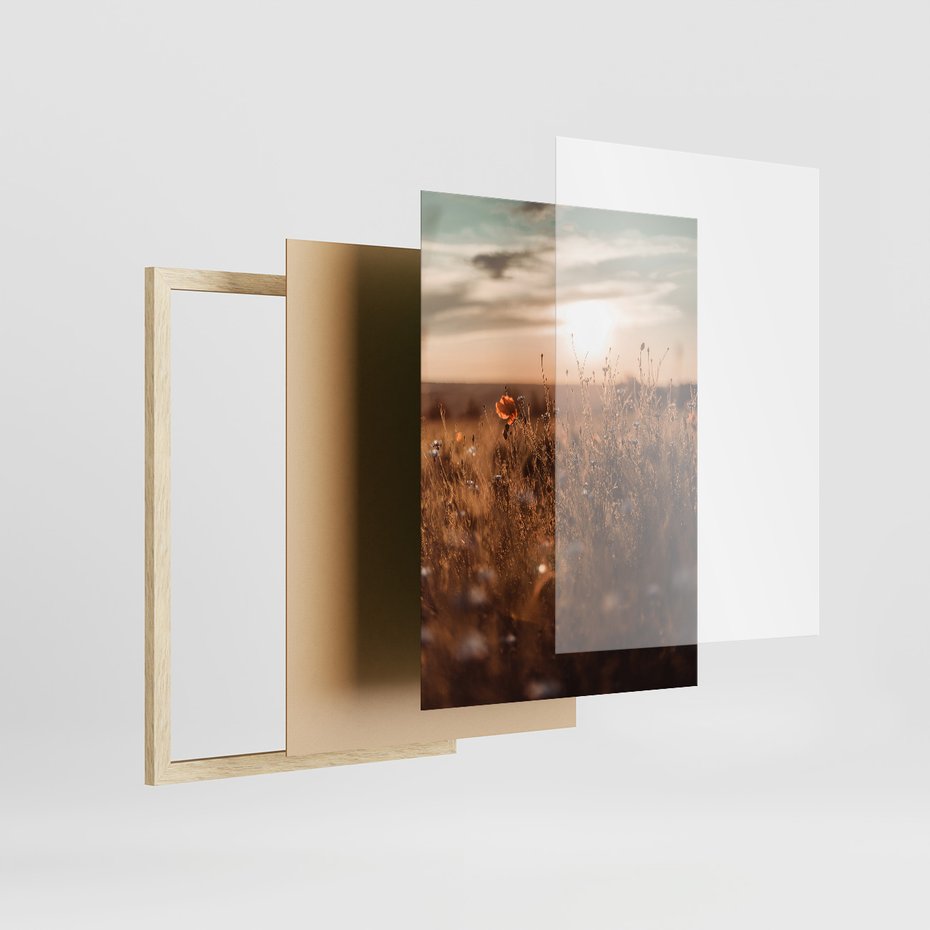 Zestaw obrazy w ramie 50x70 galeria - Zachód, słońca, łąka, kwiaty - rama drewno