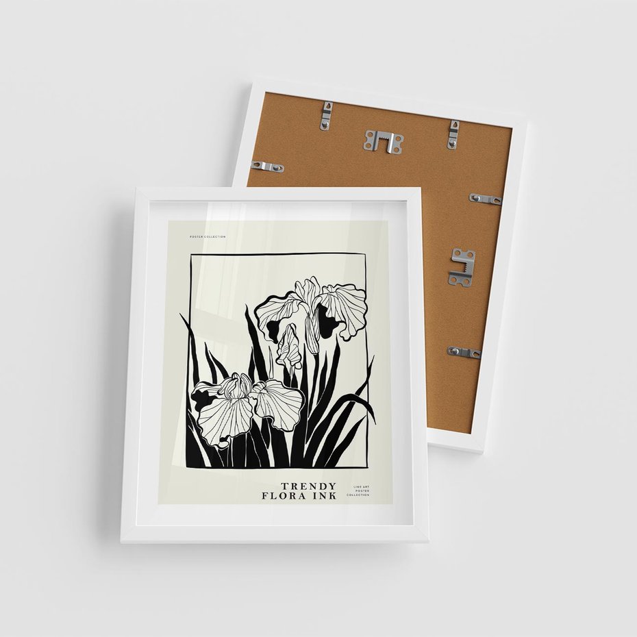 Plakat w ramie 40x50 - Spojrzenia na szkicowaną przeszłość - kwiaty, typografia - rama biała