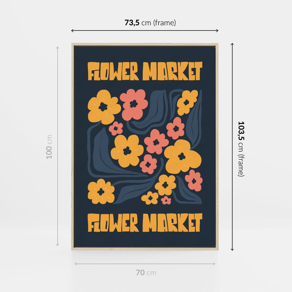 Obraz w ramie 70x100 - Impulsy Rozkwitu - plakat, granatowe tło - rama drewno