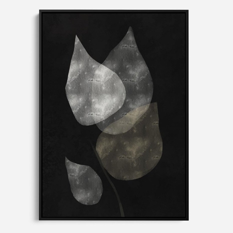 Obraz w ramie 50x70 - Mroczne Złudzenia - abstrakcyjne liście, mroczna atmosfera - rama czarna