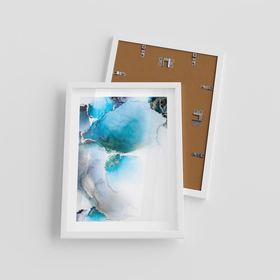 Plakat w ramie 30x40 - Elegancja Marmuru - marmur, błękit - rama biała
