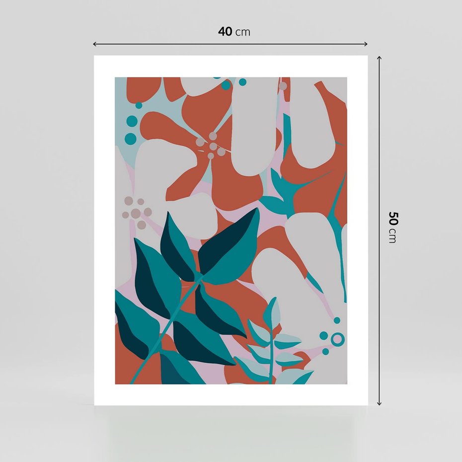 Plakat bez ramy 40x50 - Harmonijne Formy - abstrakcyjna kompozycja kwiatowych form, kolor zgaszone